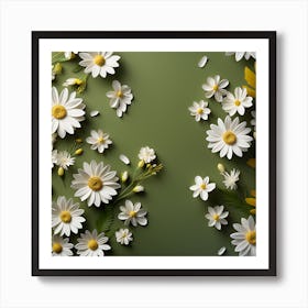 White Daisy Flowers On Green Background Art Print