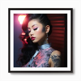 Asian Girl With Tattoos Art Print