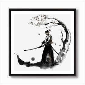 Japan Samurai Drawing Warrior Art Print