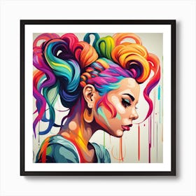 Colorful Girl With Colorful Hair Art Print