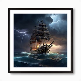 Leonardo Diffusion Xl A Pirate Ship Sailing During A Lightning 0 Art Print