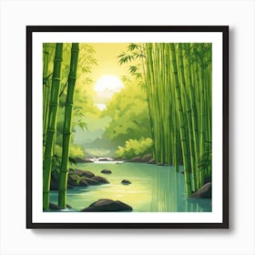 A Stream In A Bamboo Forest At Sun Rise Square Composition 128 Art Print