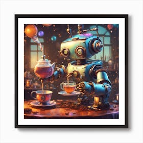 Robot Drinking Tea Art Print