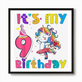 9 Years Old Unicorn Face 9th Birthday Girl Unicorn Party Art Print