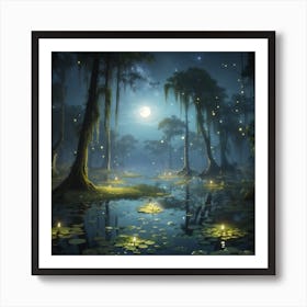 Dreamshaper V7 A Mysterious Moonlit Swamp Where The Croak Of F 0 Art Print