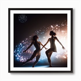 Envision A Cosmic Ballet Where Dancers Are Composed Of Binary Code Art Print