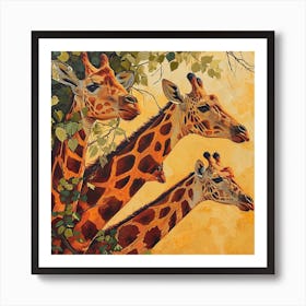 Herd Of Giraffe Portrait Brushstroke 3 Art Print