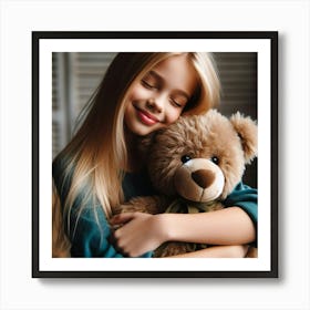 Little Girl Hugging Teddy Bear Art Print