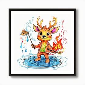 Deer In The Water 15 Art Print