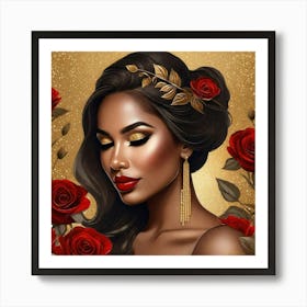 Black Woman With Red Roses 4 Art Print