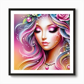 Pretty Girl With Flowers Art Print