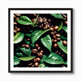 Coffee Beans And Leaves 5 Art Print