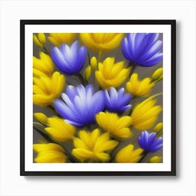 Yellow And Blue Flowers Art Print