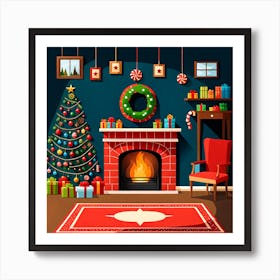 Christmas Living Room, Christmas Tree art, Christmas Tree, Christmas vector art, Vector Art, Christmas art, Christmas Art Print