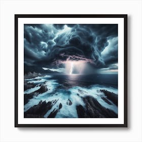 Lightning Storm Over The Ocean 1 Art Print