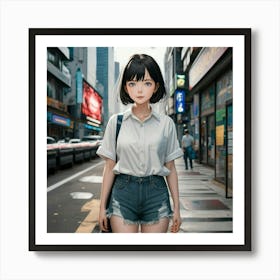 Girl In Shorts Art Print