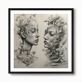 Abstract Portrait Of Two Women Art Print