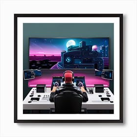 Gamer At Desk Art Print