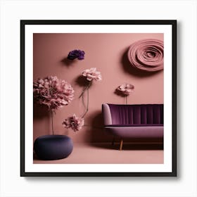 Purple Sofa With Flowers Art Print