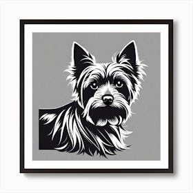 Yorkshire Terrier,  Black and white illustration, Dog drawing, Dog art, Animal illustration, Pet portrait, Realistic dog drawing, puppy Art Print