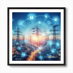 Cityscape With Electricity Towers Art Print