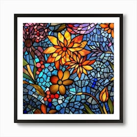 Floral Stained Glass Digital Papers, Stained Glass Window Art Print