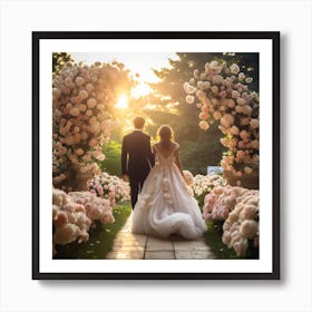 Bride And Groom Walking Down The Aisle Art Print