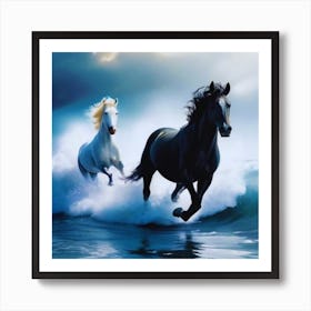 Two Horses Running In The Ocean Art Print