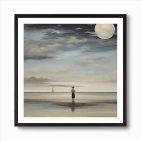 Full Moon On The Beach Art Print