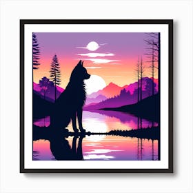 Sunset cat Silhouette Art Print