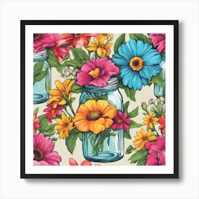 Tshirtdesignaf A Bouquet Of Vibrant Flowers In A Mason Jar Perfect For Brightening Someone S Day Art Print