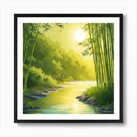 A Stream In A Bamboo Forest At Sun Rise Square Composition 224 Art Print