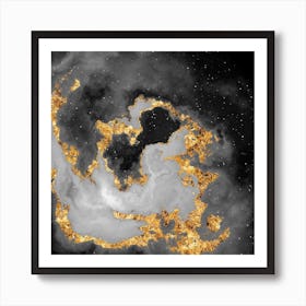 100 Nebulas in Space with Stars Abstract in Black and Gold n.051 Art Print