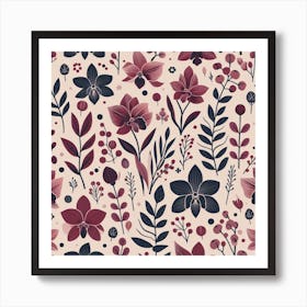 Scandinavian style,Pattern with burgundy Orchid flowers 1 Art Print
