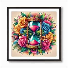 Hourglass With Flowers Art Print