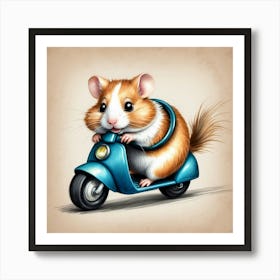 Hamster On A Scooter Art Print