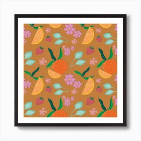 Oranges And Strawberries Brown Art Print