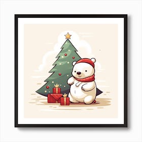 Polar Bear With Christmas Tree 1 Art Print