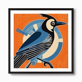 Retro Bird Lithograph Blue Jay 2 Art Print