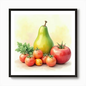 Artistic Watercolor Portrayal Of Fresh Produce With A Delicate And Appealing Backdrop 1 Art Print