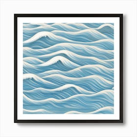 Ocean Waves Gentle Pencil Drawings Of Waves Highlighted With Shades Of Light Blue And Sandy Beige 1 Art Print