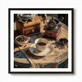 Coffee Table With Coffee Beans 1 Art Print