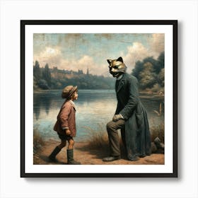 Cat And Boy Art Print