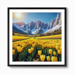 Tulips In The Mountains Art Print