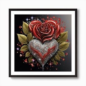 Heart and beautiful red rose 7 Art Print