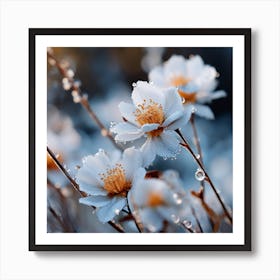 White Flowers With Dew Drops Art Print