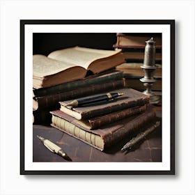 Old Books And Pens Art Print