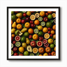 Colorful Fruits On A Black Background Art Print