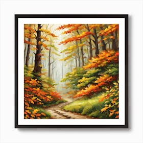 Forest In Autumn In Minimalist Style Square Composition 161 Art Print