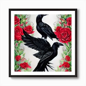 Ravens And Roses Art Print